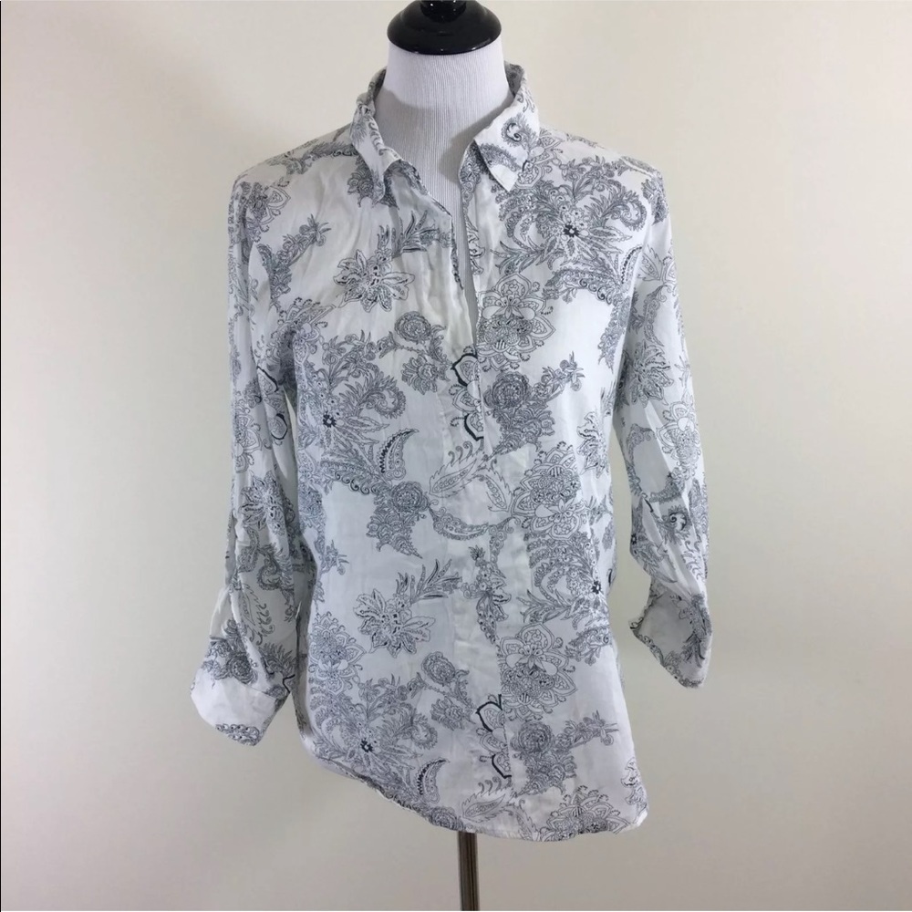 Eden Olivia Anthropologie Black White Floral Shirt
